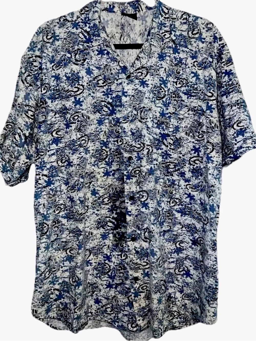 Vintage Shah Safari XL Blue Abstract All Over Print Cotton Shirt - 90s Retro